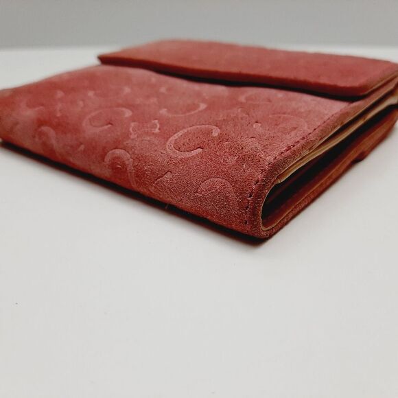 CELINE Vintage C Macadam Logo Pink Genuine Suede Leather Square Triomphe Wallet - Picture 7 of 16